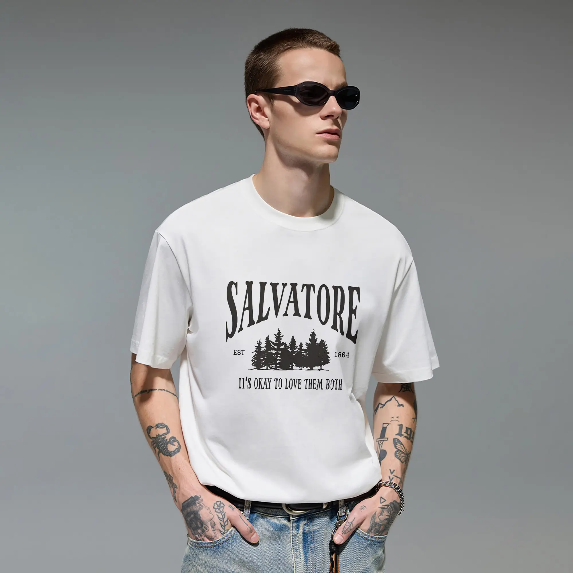 Salvatore 1864 The Vampire Diaries TV Show Fan Original Oversized Cotton Graphic Tee T-Shirt for Men Gift Cutting Ideas Women Teen Girls Mystic Falls Nostalgia Movie Quote Edgy Aesthetic Casual Everyday Wear Urban Streetwear Trendy Apparel Top