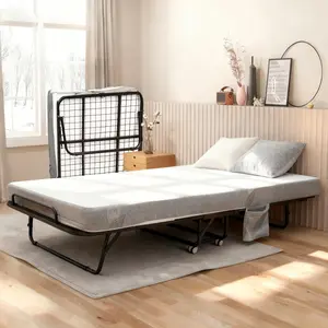 Garvee Space-Saving Folding Guest Bed for Adults – 75" x 38" with 5" Memory Foam Mattress, Heavy Duty Metal Frame, Lockable Wheels, Side Storage Pocket, Portable Rollaway Bed, Collapsible Single Bed – Perfect for Home or Office