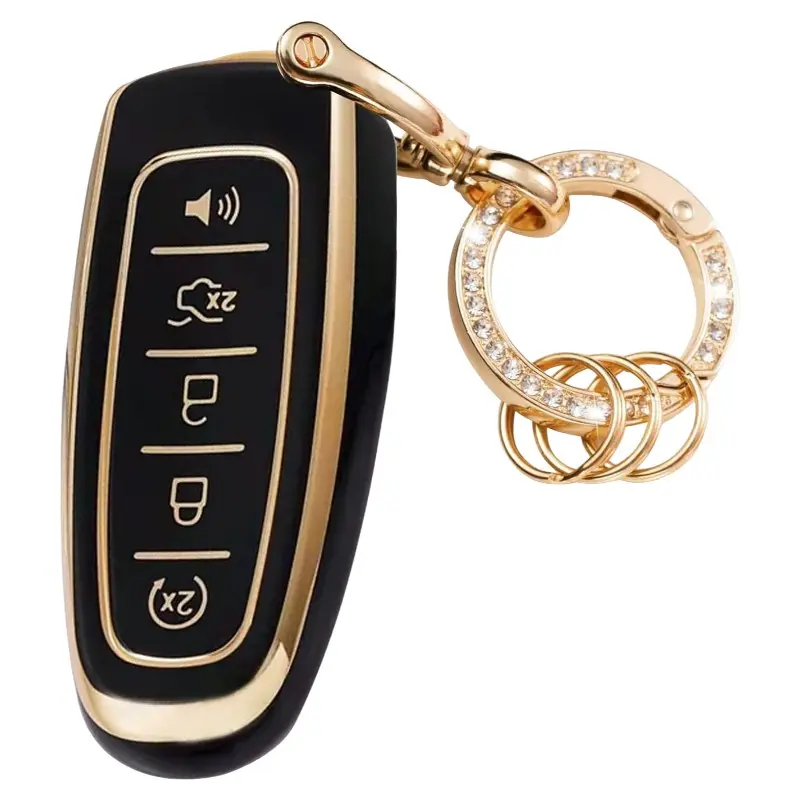 Metal Keychain Key Cover for Ford C-Max Edge Escape Expedition Explorer, Soft Tpu Protective Case, 360 Full Coverage, Lincoln Accessories, Car Key Holder