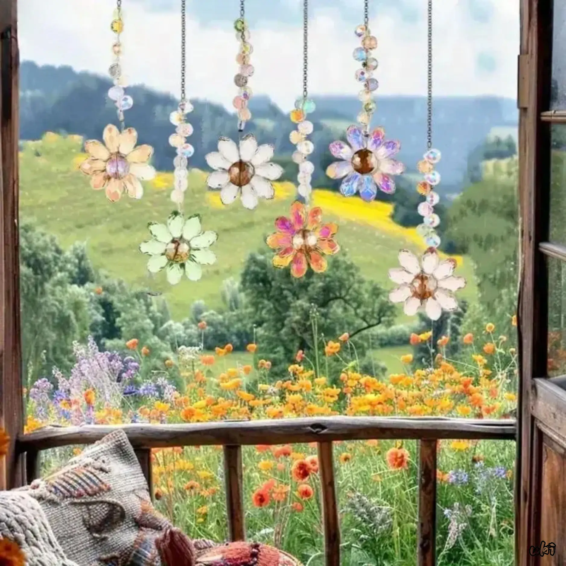 Prismatic Crystal Suncatcher with Flower Design, Hangable Rainbow Maker Window Decor for Indoor, Outdoor, and Garden, Crystal Glass