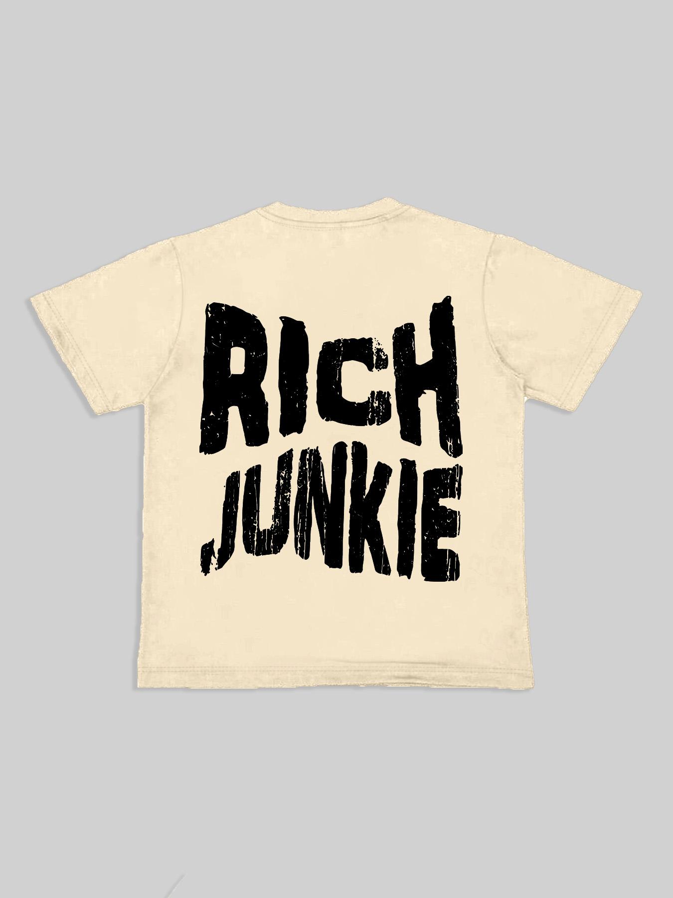 Men's Cartoon Hand & Rich Junkie Print Round Neck Tee, Loose Casual Fashion Short Sleeve T-shirt for Summer, Men's Top for Daily Wear, Tropical, Casual Streetwear