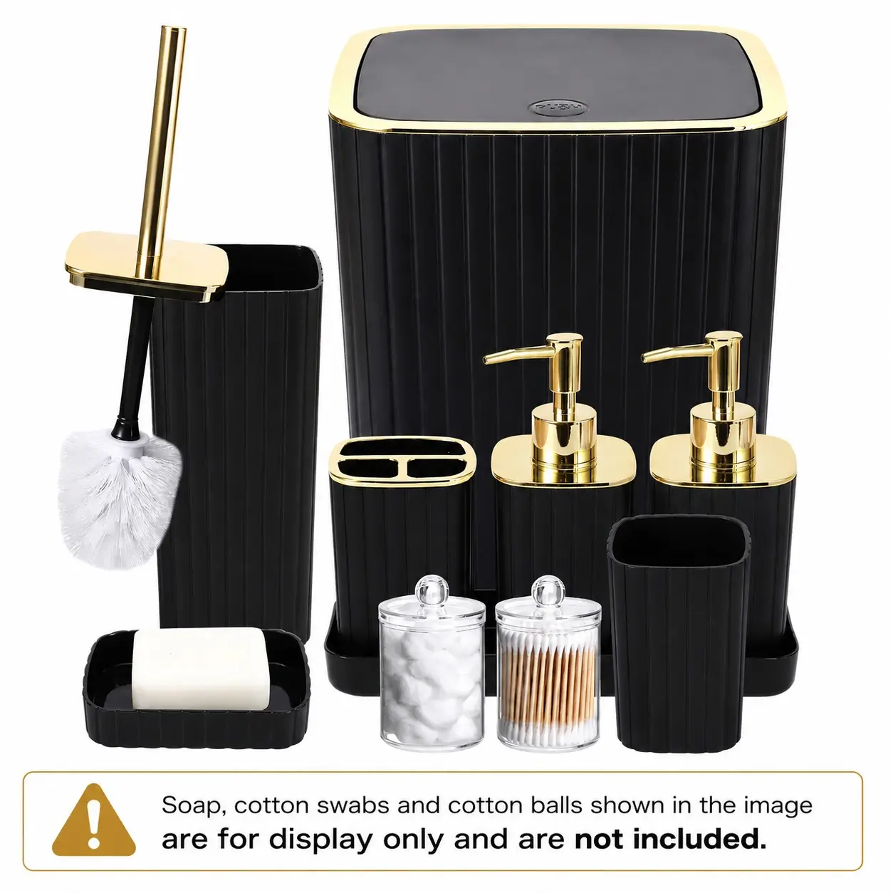 Bathroom Accessories Set, 10-Piece Kit, Bathroom Necessities, Includes Trash Can, Toilet Brush, Toothbrush Holder, Soap Dispenser, Soap Dish, Cup, Cotton Swab Holder, Tray, Bathroom Accessory Sets