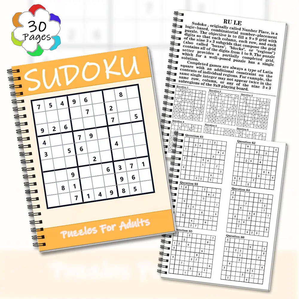 A5 Adult Latin Sudoku Puzzle Book with Solutions, 3 Difficulty Levels Brain Training Book, 30 Pages Spiral Bound Single-Sided Premium Paper Notebook for Focus & Stress Relief
