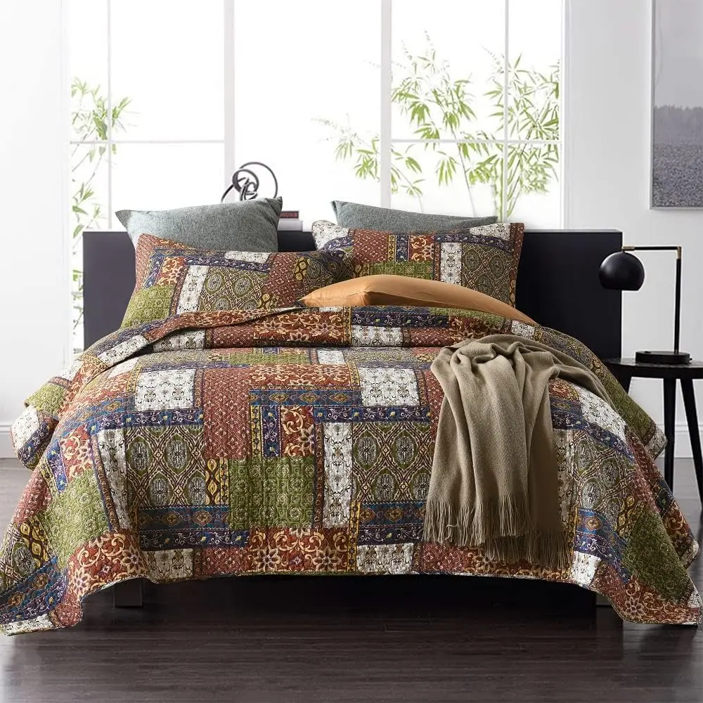 Bedspread Quilt Sets Reversible Coverlet Sets Comforters  Bohemian Patchwork Bedspread (Brown,  Size)