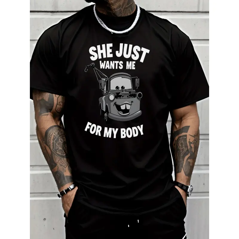 180g[100%cotton]Adult Men'S Fashion T-Shirt Featuring a Trendy Cartoon Tow Truck Design, Perfect for Casual Daily Street Style