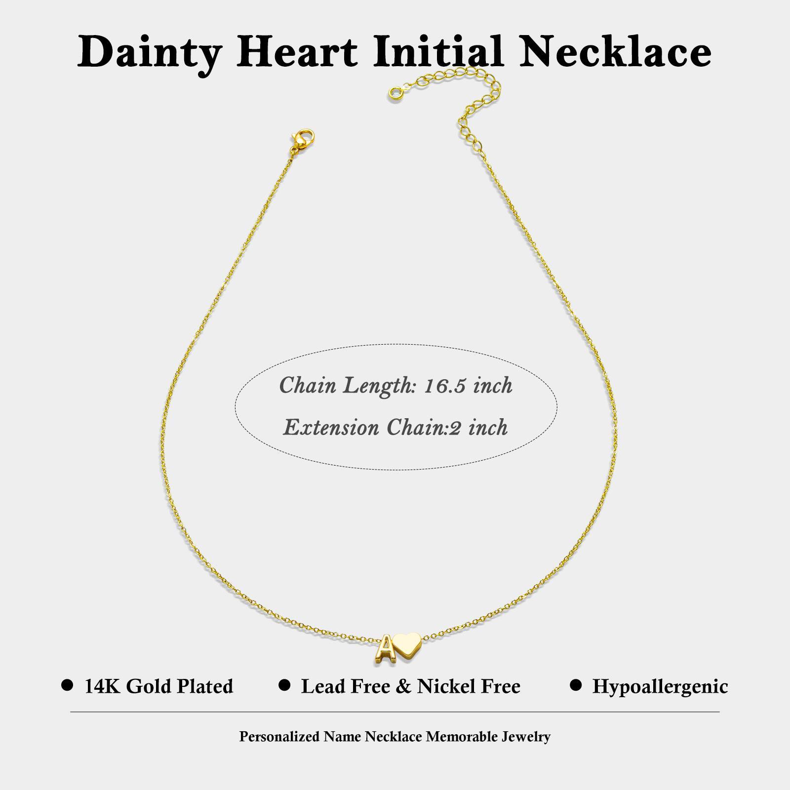 Tiny Initial Necklaces for Women Golden Heart Letter A-Z Necklace Dainty Heart Name Necklace Personalized Initial Tag Pendant Birthday Gifts Anniversary Gifts Jewelry for Women Girls Mother's Day Gift