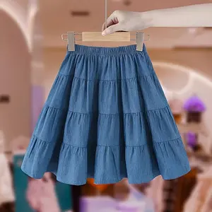 Summer new half-length skirt for older children, girls' over-the-knee long skirt, spring-summer fashionable short skirt for children
