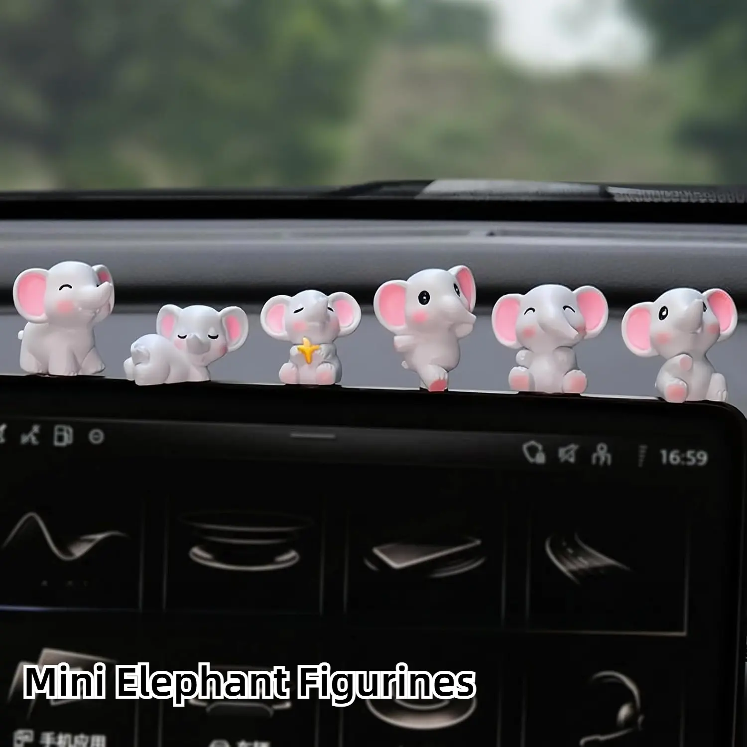 6Pcs Cute Mini Elephant  Figurines Resin Small Animal Ornament Set, Decor Statues for Car Dashboard Micro Landscape Office Desktop & Creative Tabletop Decoration