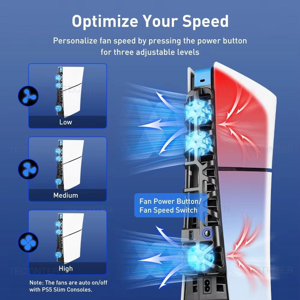 USB Cooling Stand for PS5 Slim, USB Powered Cooling Stand with LED Light, Quiet Cooling Fan, Console Accessories for PS5 Slim