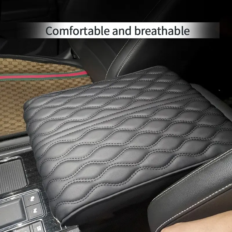 Car Large Armrest Heightening Pad, 13.78×11.02×2.36in 3-Layer PU Leather High Density Non-Sag Memory Foam Elbow Cushion, Automotive Interior Cushion for Oversized SUV Truck Center Console
