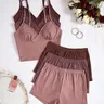 Women's Basic Solid Color Crop Cami Top & Medium Elastic Waist Shorts Pyjama Set, Casual Comfy Chic Spaghetti Strap Camisole & Shorts Pj Set, Ladies Summer Sleepwear