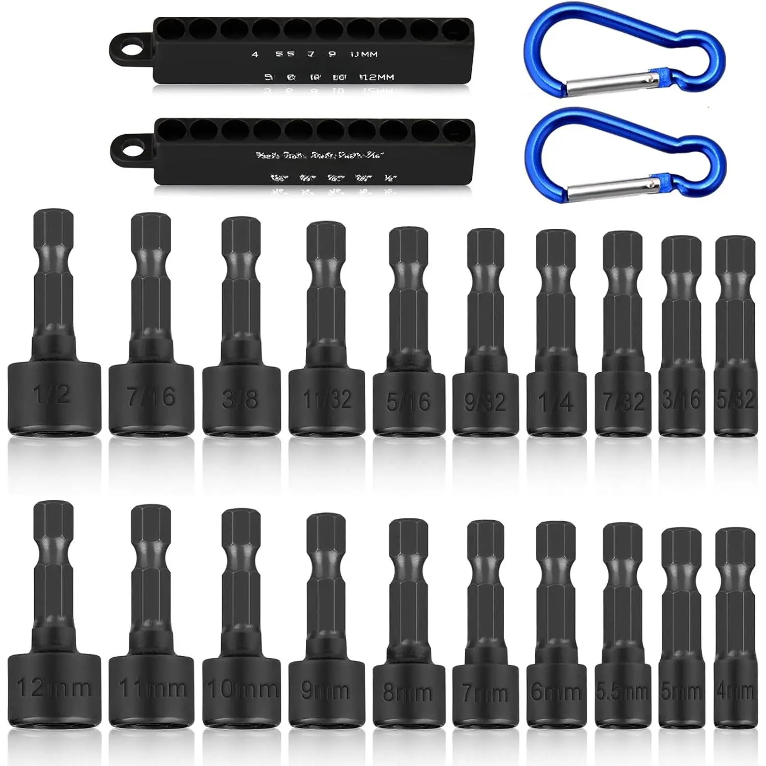 20 x Power Nut Driver Set for  Drill, SAE and Metric 1/4” Hex  Drill Bit Set  Socket Set, Chrome Vanadium Steel, Quick Change Chuck Socket Wrench Screw  Nutsetter