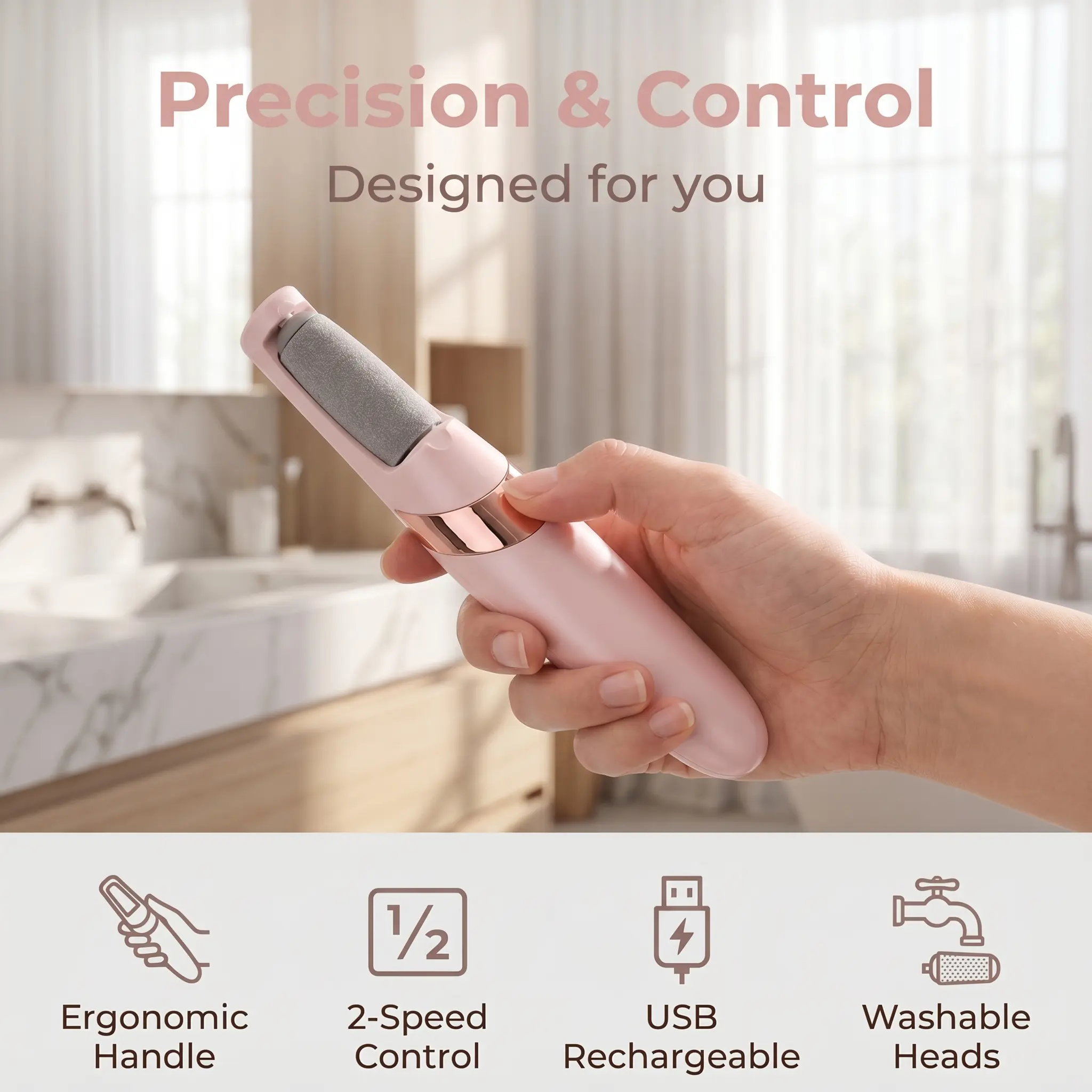 Electric Callus Remover for Feet, Waterproof Portable Electronic Foot File Pedicure Tool, Exfoliates Dead Hard Cracked Dry Skin, Professional Manicure Cuticle & Nail Care