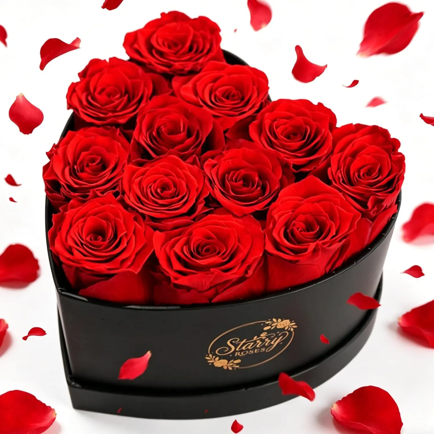 12 Preserved Roses in Heart Box, Forever  , Black & Red | Preserved Real Roses, Long Lasting Up to 3 , Elegant   for Mom, Birthday, Anniversary & Graduation