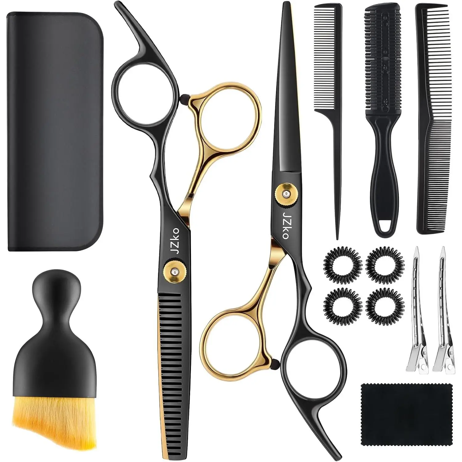 Hair Cutting Scissors Shears Kit, 6.7"Barber Shears, Professional Thinning Shears for Hair Cutting & Haircut Scissors for Barber/Salon/Home/Men/Women/Kids/Adults Shear Sets (Black)