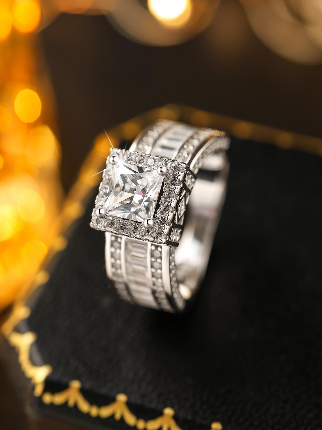 S925 Sterling Silver Women's Elegant Artificial Zircon Decorated Ring, Exquisite Trendy Bridal Engagement Ring, Fashionable Jewelry Accessories for Women As Gift