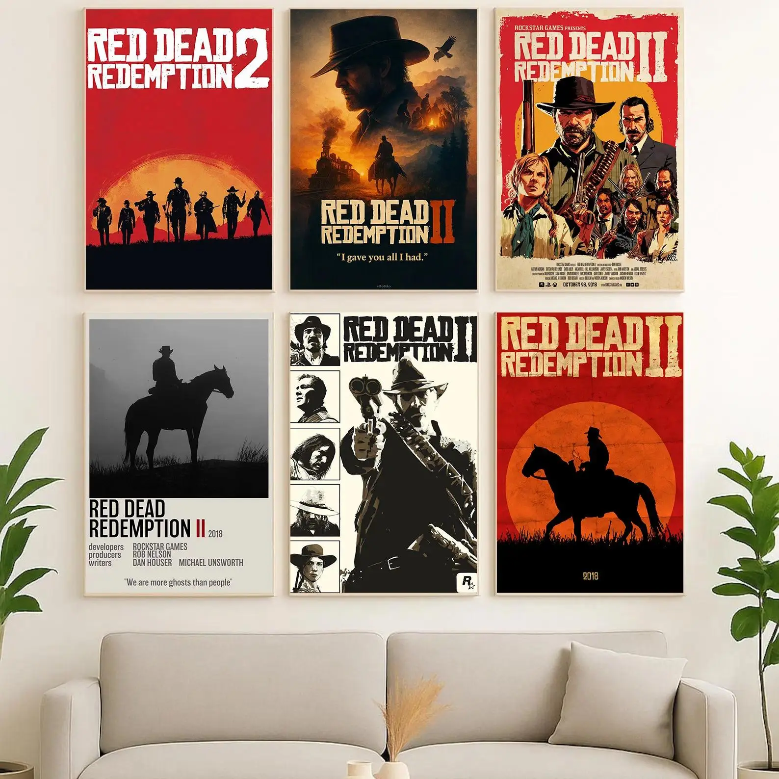 Western Cowboy Wall Art Open World Outlaw Picture Decor Wild West Sunset Silhouette Graphic Display Gaming Room Man Cave Gift