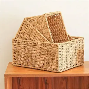 Set of 3 hand-woven kitchen storage baskets in different sizes, natural rustic style rectangular storage boxes, household organiser, perfect for cabinets, bathrooms, and home decor