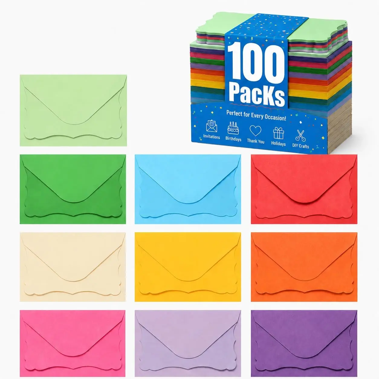 100 Pack Mini Cards with Envelopes, Small Colorful Blank Note Cards with Self-Adhesive Envelopes, Prayer Board Suppies,  Business Card Envelopes(4 x 2.7 Inches, 10 Colors) (Multicolored)