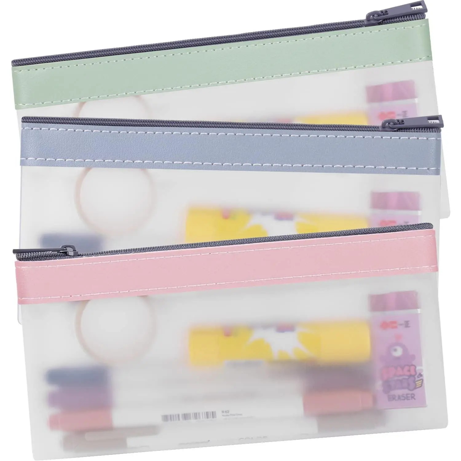 3 count Clear Pencil Case Set for Girls and Boys, Pen Holder with Zipper for , Teens Portable Desk Organizer Pencil Pouch for School & Stationery Supplies (, Blue, Green) (Clear)
