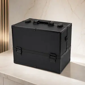 ARCH Professional 14-inch Lockable Makeup Train Case with 2x Keys - ABS-Aluminum Cosmetic Organizer for Vanity & Beauty Organization, 6 Adjustable Trays, Spacious Bottom Compartment, Detachable Shoulder Strap, 6.40 lb, Black