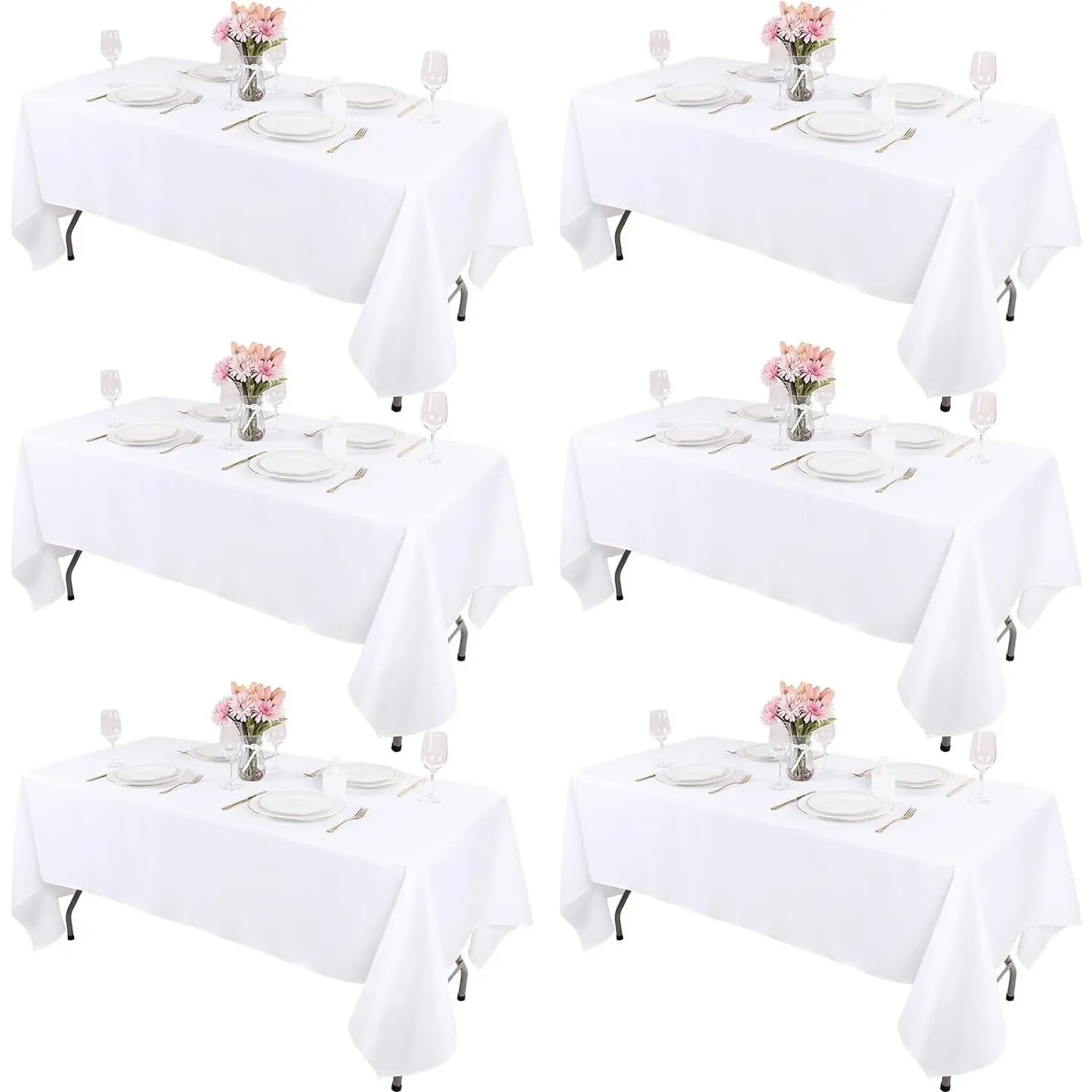 6 Packs White Table Cloths Rectangle 60 x102 inch High Density Washable Polyester Fabric White Tablecloths for 6 Foot Tables Rectangle Wrinkle Resistant Tablecloth for Parties Wedding Banquet