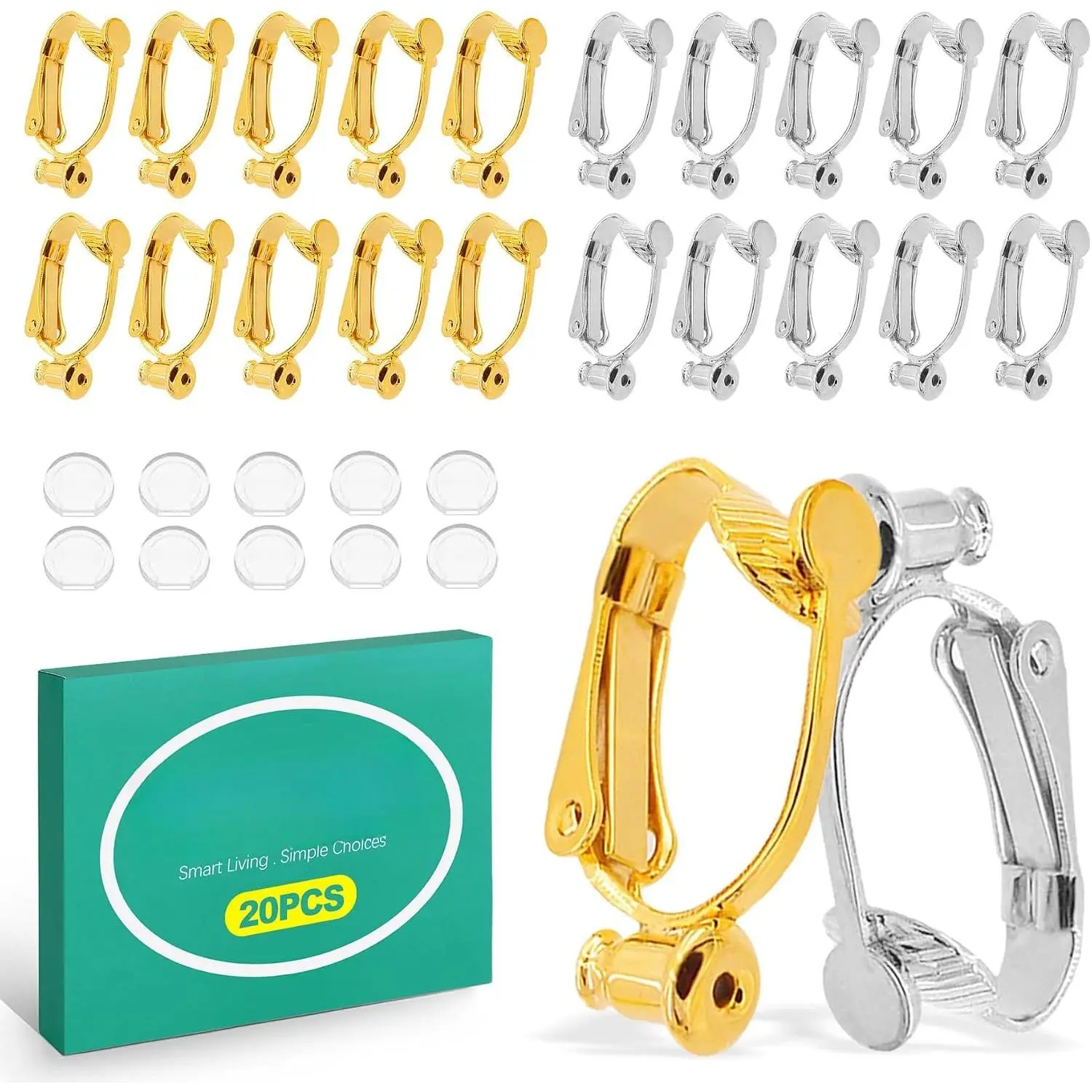20 count Clip- Earring Converters with 10 count  Pads - Earring Clips for Non-Pierced Ears,  &  for  Making