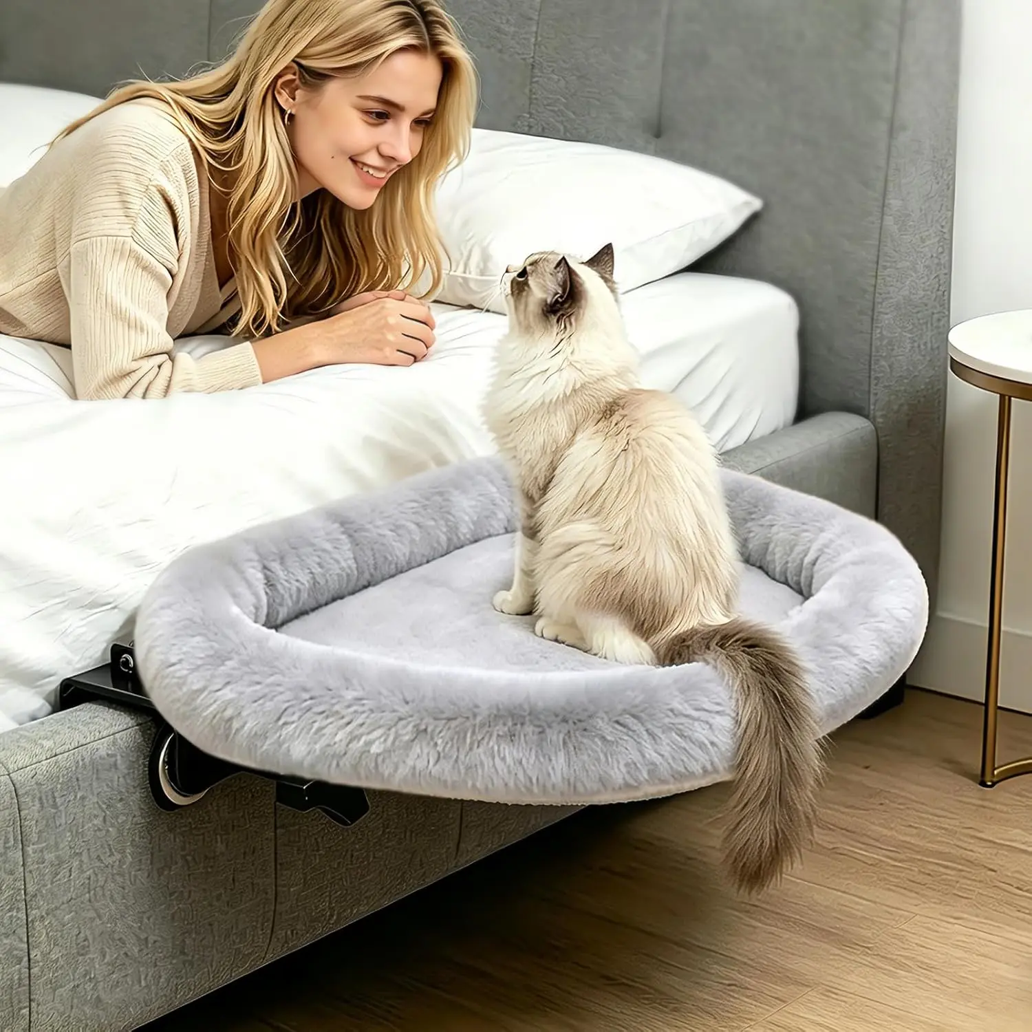 Heavy Duty Steel Frame 180°Rotating  Bedside Bed Semi-Circular  Bed for Bedside, Soft Faux   Material, Suitable for Various Desktops-Maximum Hold Up to 40lb