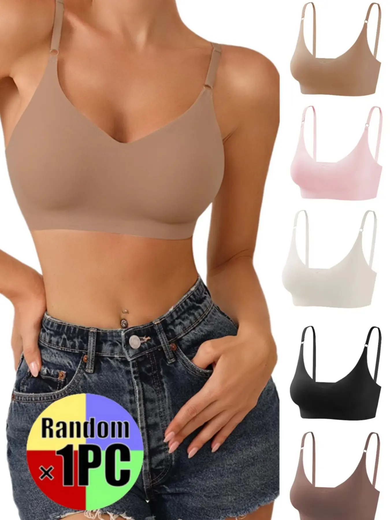 Women's Wireless Bra with Removable Pads, Adjustable Straps, Seamless Design, Comfortable Daily Wear, Random Color Delivery