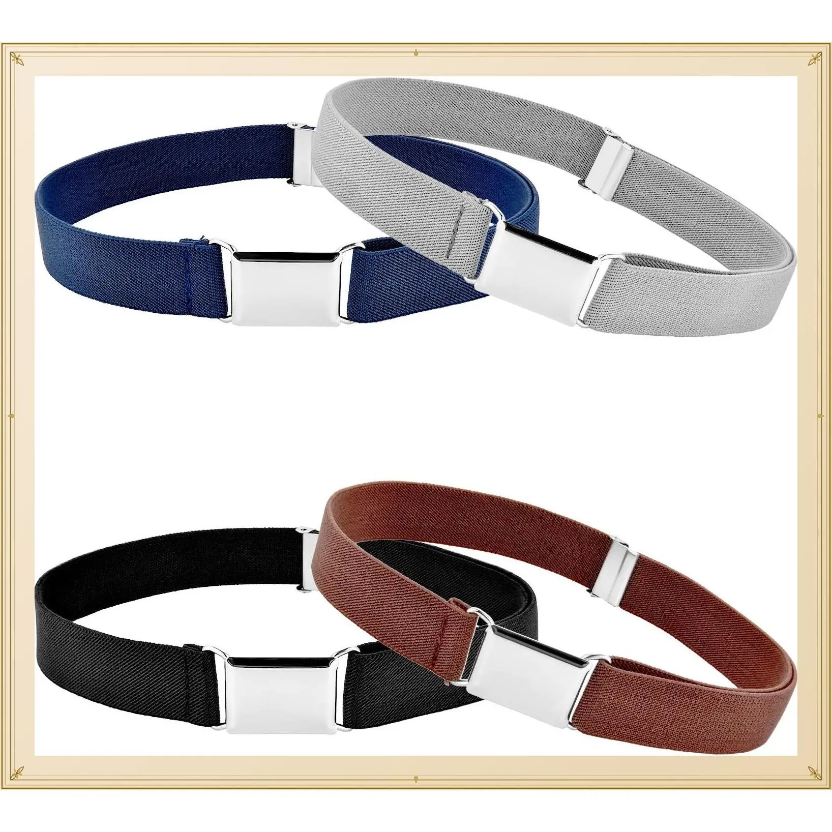 4 Pcs Adjustable Elastic Buckle Belts for Kids Boys - Stretch Children's Belts, Party FavorsGift