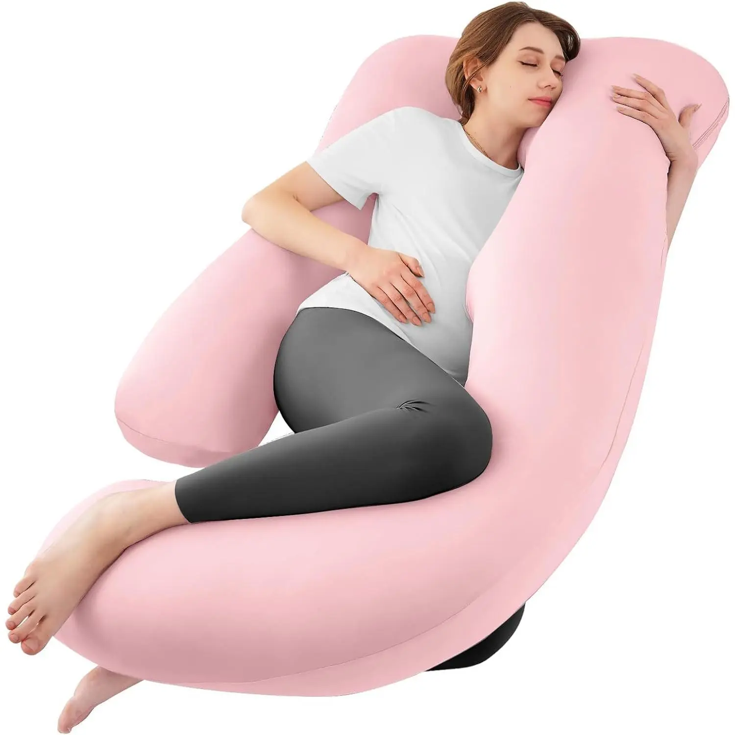 Pregnancy Pillows  Sleeping, U Shaped Cooling Full Body Pillow with Removable Cover, Pregnant Women Must Haves, Maternity Essential, Light Pink