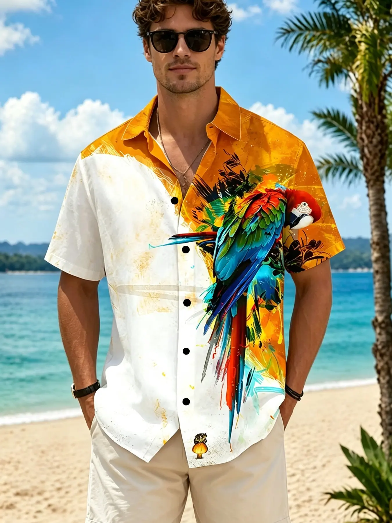 Artistic Parrot Print Men's Shirt, Summer New Arrival, Street Fashion, Comfortable Fit, Casual Blouse, Daily Wear