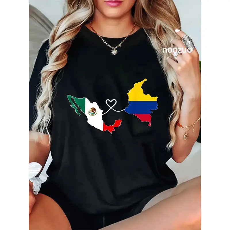 [100% Soft Cotton]100% Cotton Unisex Half Colombian Half Mexican Flag Map DNA Mexico Colombia T-Shirt