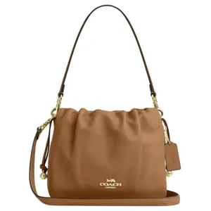 COACH Faye 22 Logo Magnetic Closure Crossbody Bag for Women, Honey Brown Leather