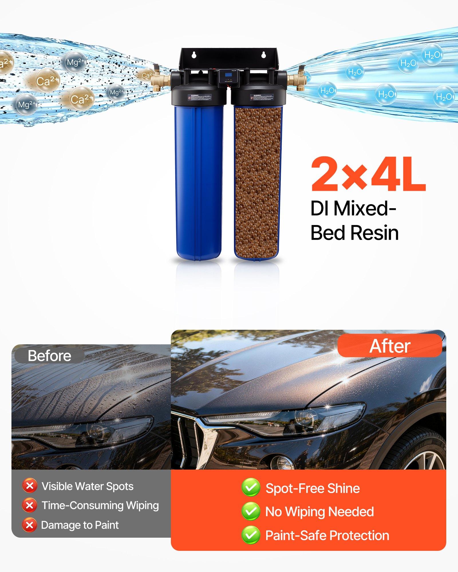 VEVOR Deionized Water System for Car Wash, Spotless Car Wash Water System with 2 x 4L DI Resin, Bypass Valve & TDS Meter, Spot-Free Deionized Water Filter for Cars RVs Motorcycles Windows VEVOR Deionized Water System for Car Wash, Spotless Car Wash Water System with 2 x 4L DI Resin, Bypass Valve & TDS Meter, Spot-Free Deionized Water Filter for Cars RVs Motorcycles Windows