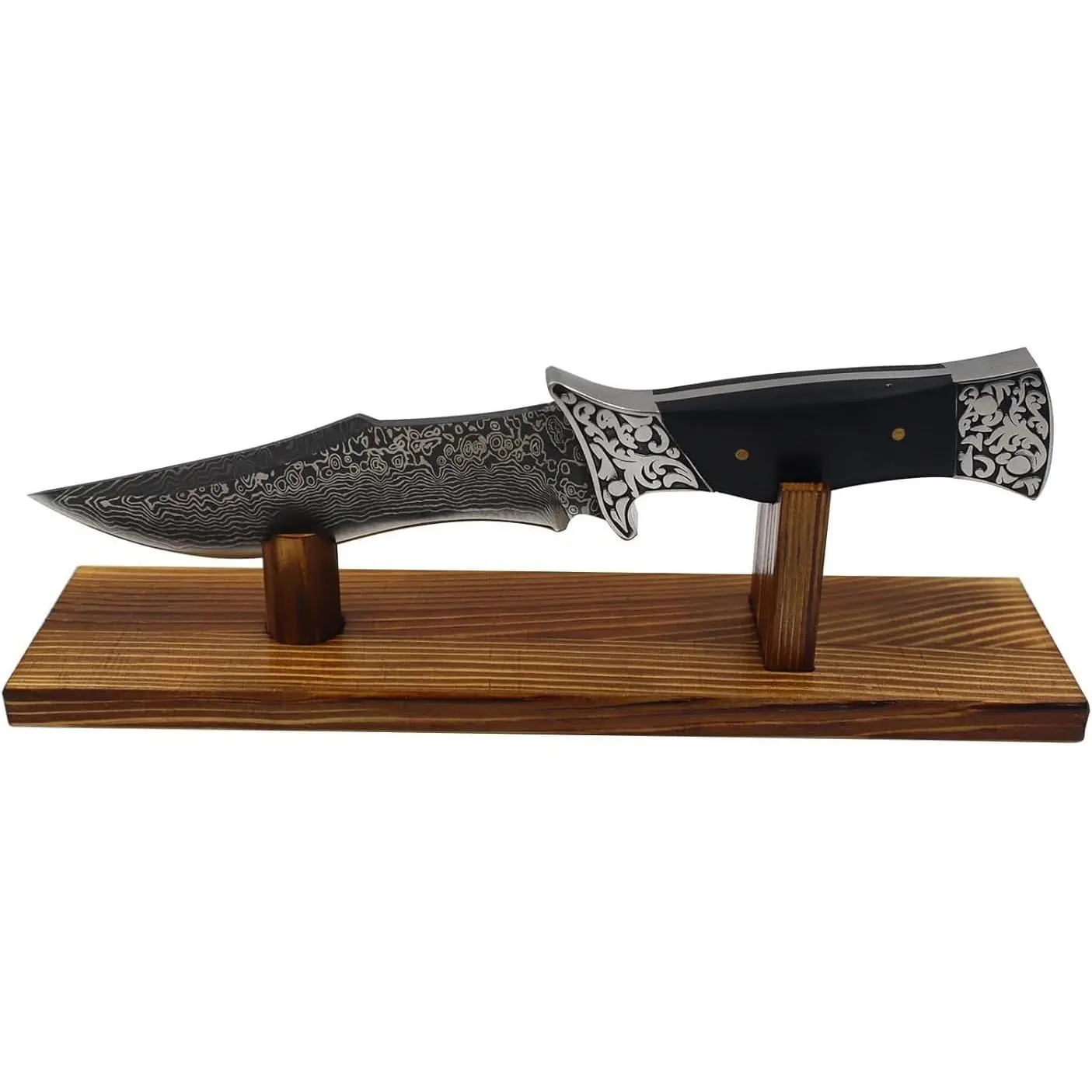 Wood Knife Display Stand - Single Fixed Blade/Pocket Knife Holder Case, Rustic Cabin Decor, Fits Most Knives & Swords, Durable Horizontal Tabletop Showcase for Collections