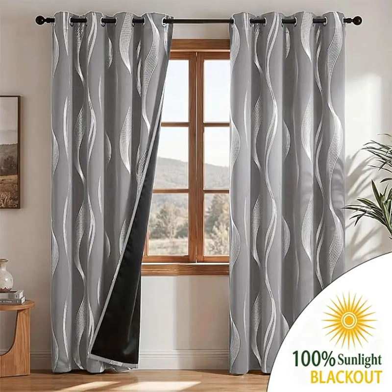 2-Pack 100% Blackout Silver Color Window Curtain Panels, UV Protection, Privacy Shield, Hole Mounting, Ideal for Bedroom Living Room Holiday Decor