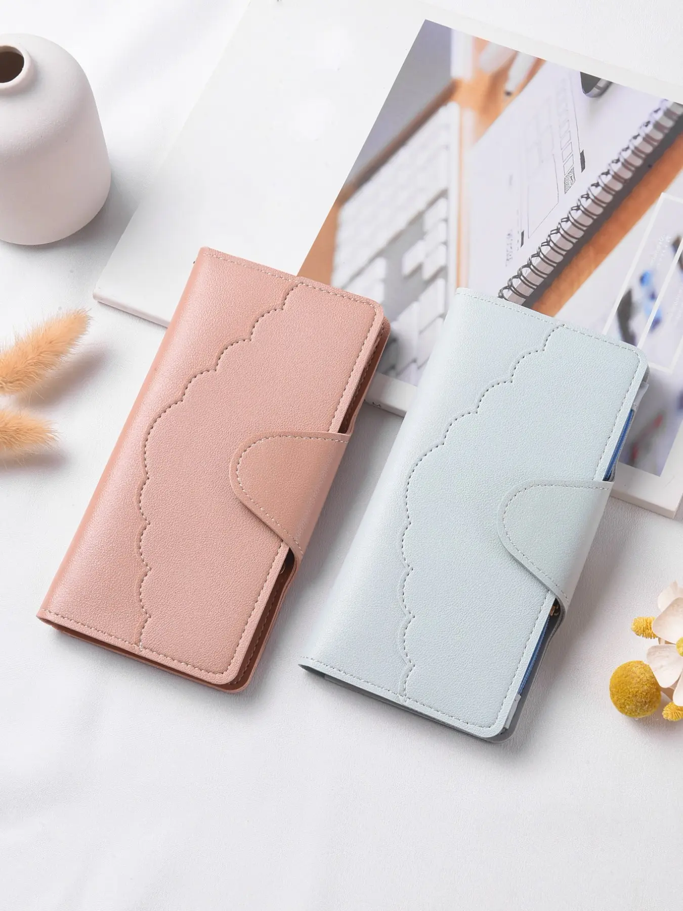 Ultra-Thin Cloud Flip Card Holder Wallet, Multi-Card Slot, Soft PU Leather, Casual Style, Long Wallet for Women, Daily Commute Convenience
