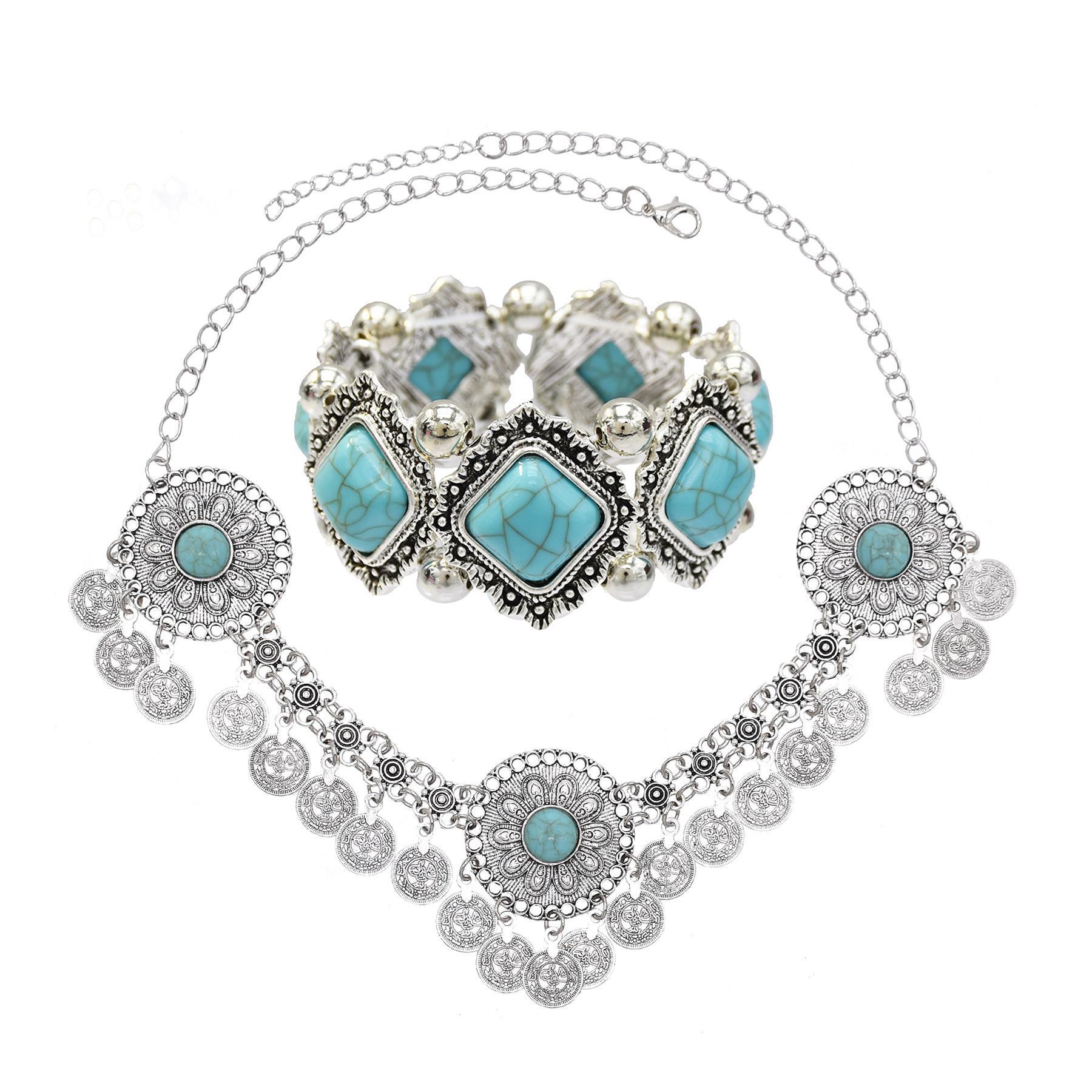 Traditional Kazakhstan Ethnic Coins Bracelet Hair Accessories  for Women Vintage Nepalese Tibetan Clothing Headwear Jewelry Set