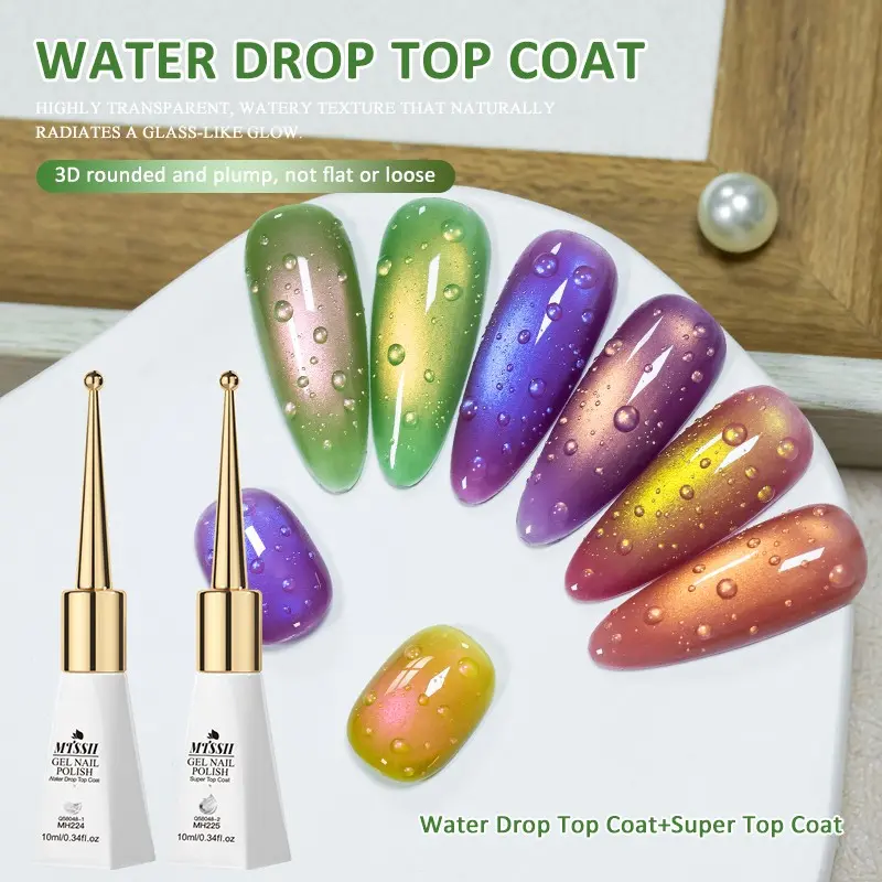 MTSSII 2pcs Water Drop Gel Top Coat Set- 3D Effect, Non-Wipe Glossy Long-Lasting Nail Polish, DIY Bubble Manicure Supplies, Soak-Off Formula, UV LED Lamp Compatible Nail Art Care Product