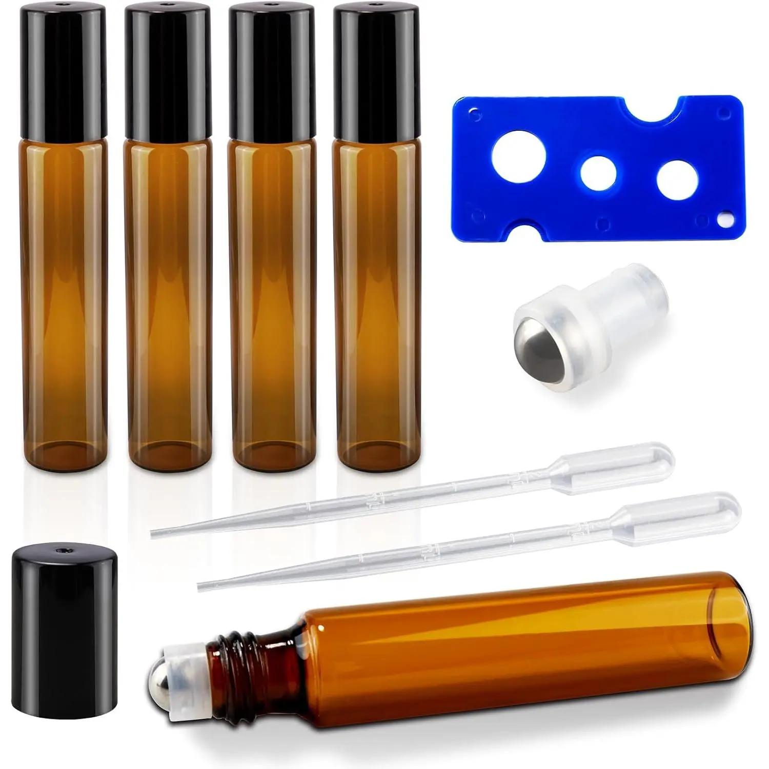 5 count 10ml Essential Oil Roller Bottles, Glass Bottles with Stainless Steel Roller Balls, Leakproof Design for Travel,  & Massage - Includes Dropper, Funnel & Labels
