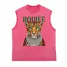 Retro leopard-print shirt, stylish washed graphic T-shirt, trendy animal-print T-shirt, luxury T-shirt with rhinestone leopard-head motif.,back to school,back to school shopping Pink Streetwear,clothes for back to school,first day of school outfits Menswe