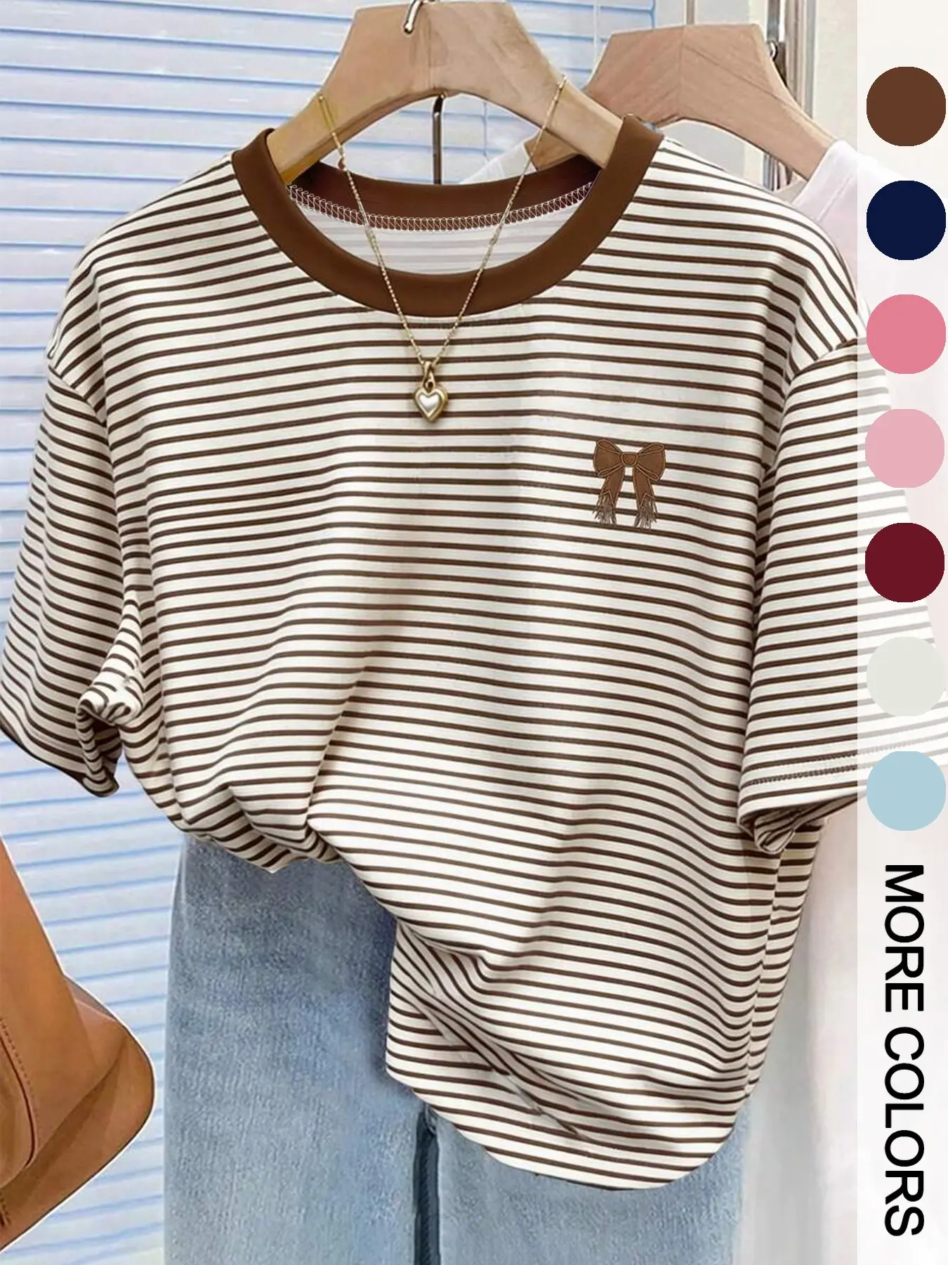 Women's Vintage Striped Loose Round Neck Short Sleeve T-Shirt, Comfortable Soft Fabric, Casual Summer Top, Ideal for Daily Wear