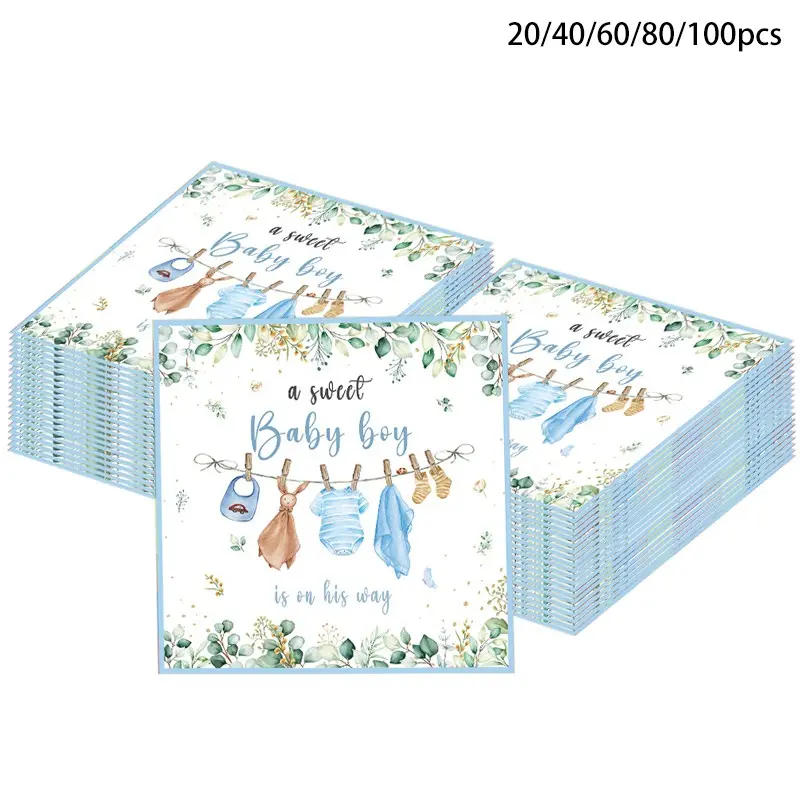Blue Gender Reveal Party Napkins, Disposable Paper Towels for Birthdays, Holidays, Weddings, Home Decor, 20/40/60/80/100 Count