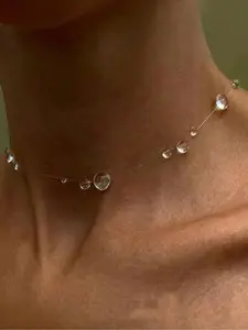 Transparent Crystal Dewdrop Necklace, Elegant Chain Print Design, Unique Lockbone Chain, Versatile Jewelry for All Occasions, Perfect Gift