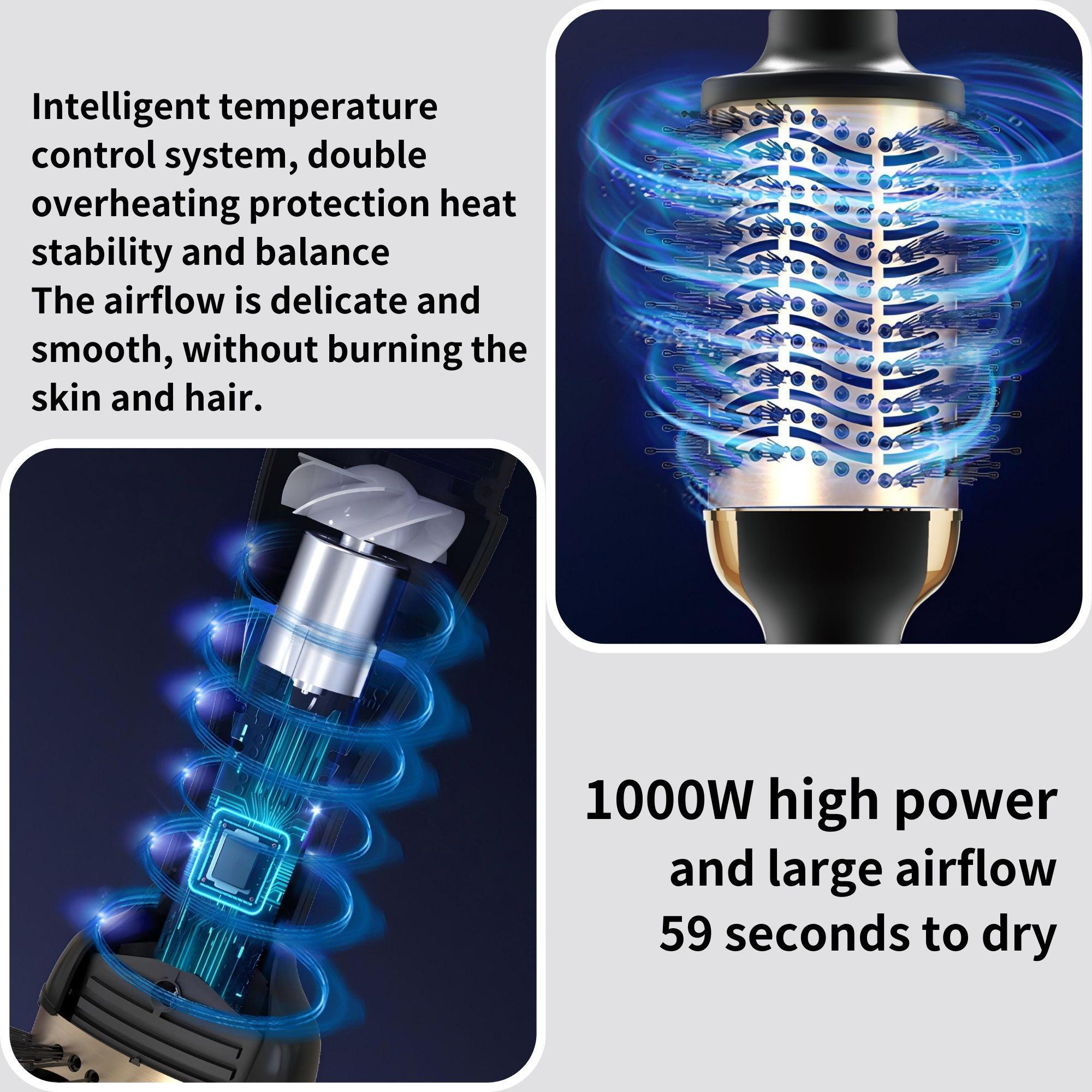 Multifunctional Hot Air Brush, 2 in 1 Blow Dryer Styler with 3 Gear Temperatures, Straightening & Curling Iron Comb, Hair Straightener Curler