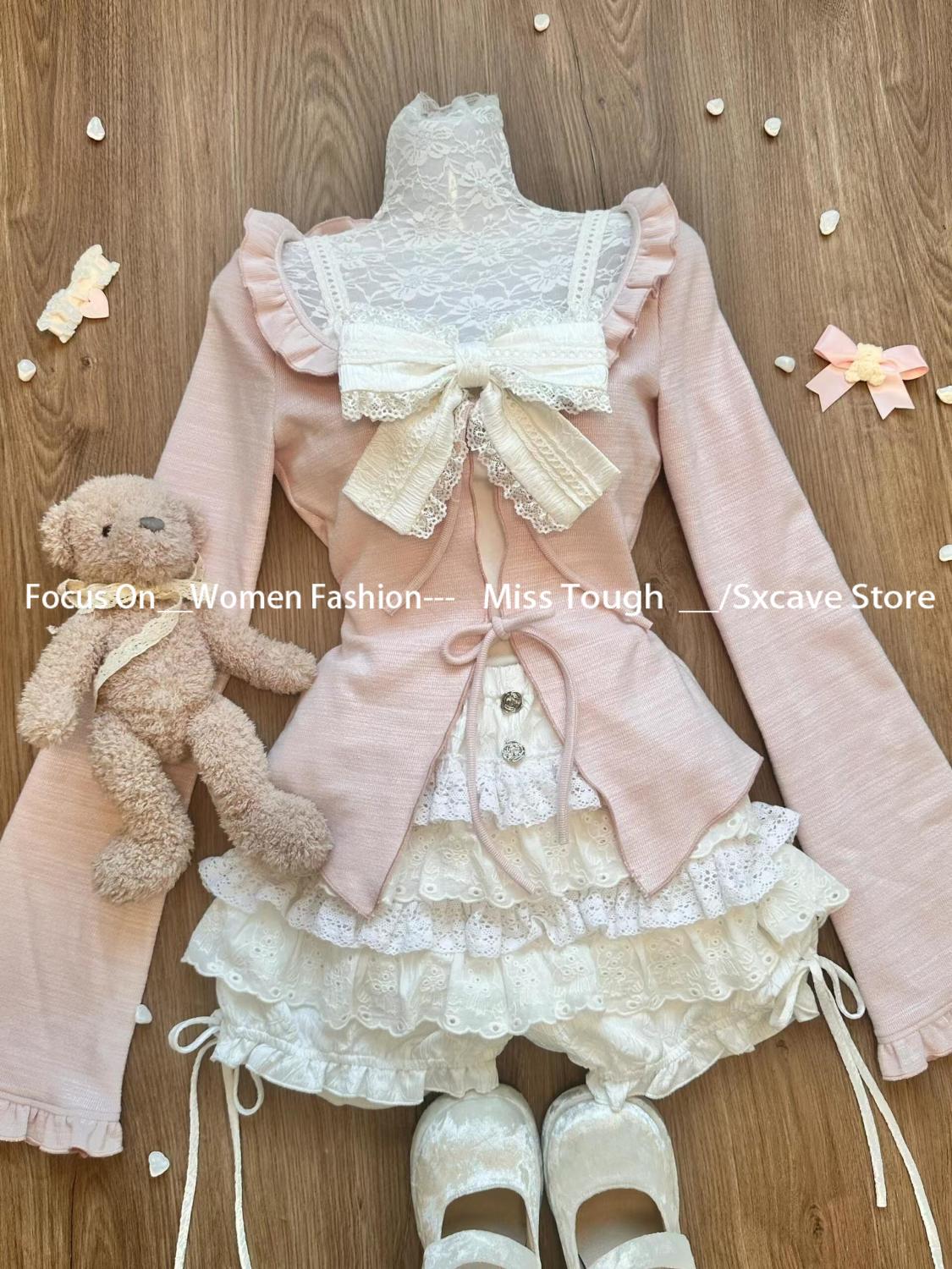 Japanese Kawaii 3 Piece Sets Lolita  Cardigan Coats + Mini Skirts + Corset Vest American Vintage Suits Autumn Even Party Chic