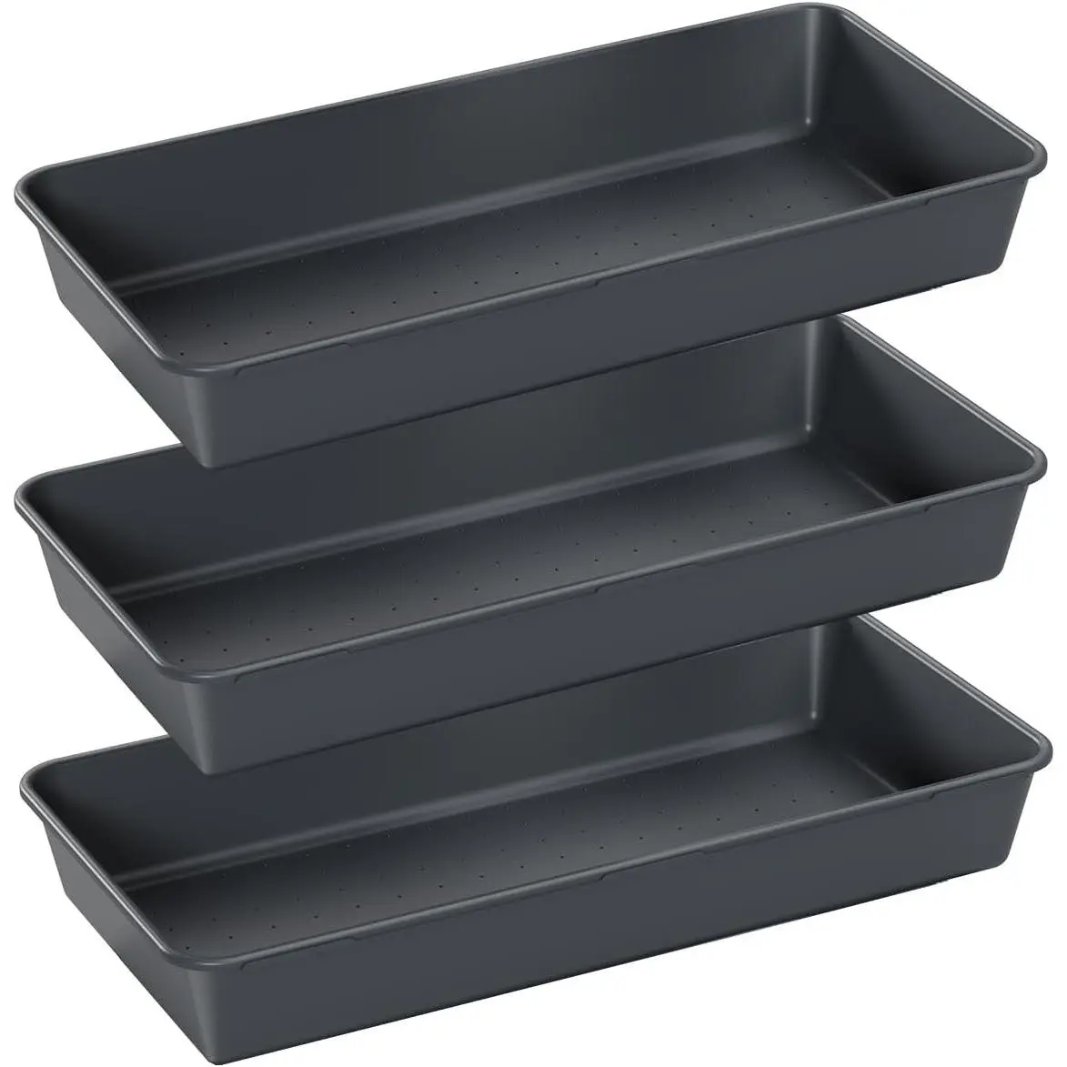 3PCS Large Plastic Drawer Organizer, 12x6 inch Desk Drawer Storage Trays, Large Storage Bins for Makeup, Kitchen, Office, Bathroom