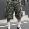 Men's Washed Camo Cargo Shorts, Camouflage Vintage American Streetwear, Loose-Fit Wide-Leg Knee-Length Shorts, Distressed Multi-Pocket, Summer Casual, Camouflage Print Shorts