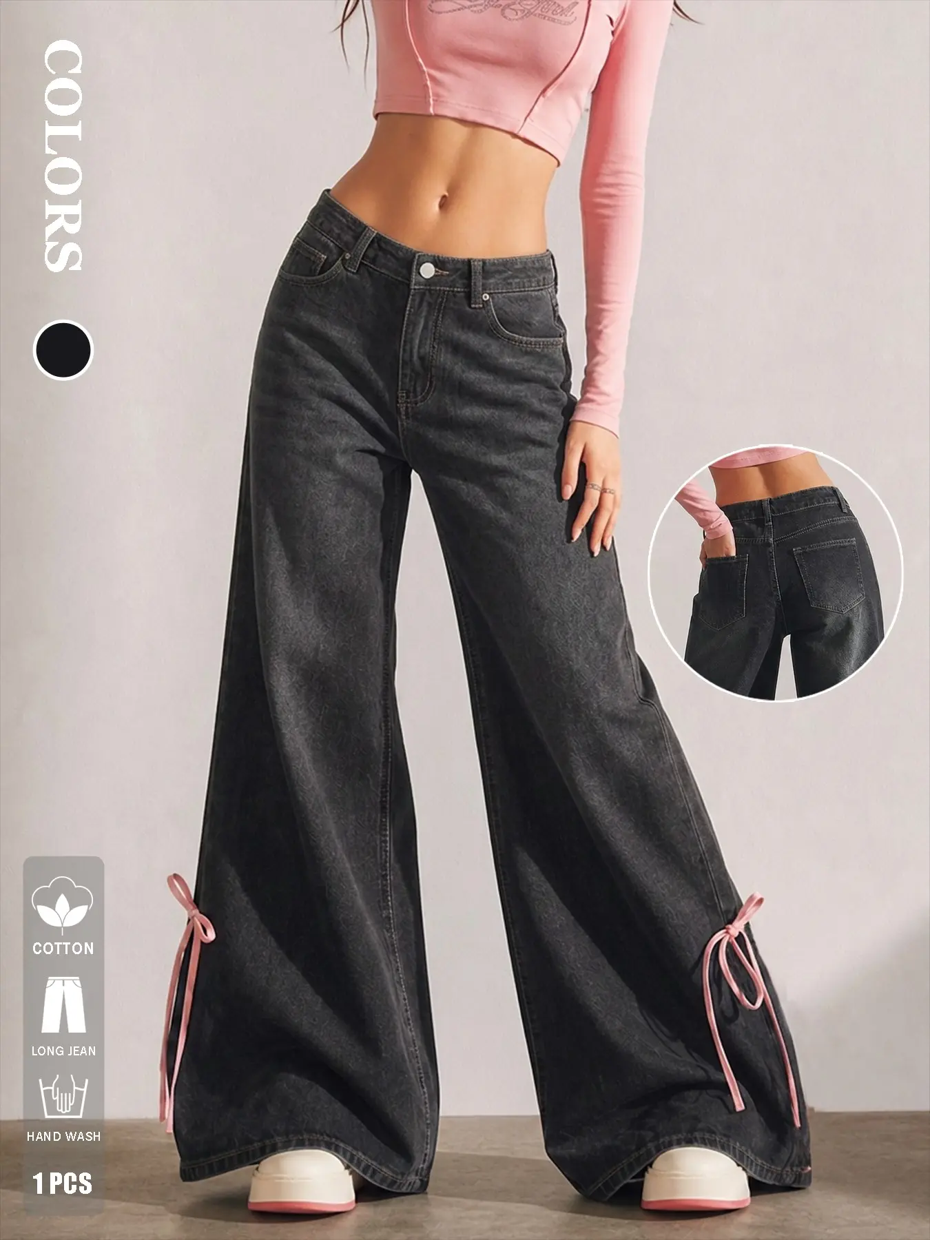 Women's Side Split Jeans with Bow, Mid-Waist Slim Fit, Cotton Denim, Fashionable European Style, Casual Wear, Party